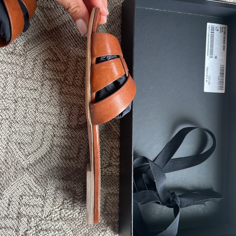 Saint Laurent Brown Leather Woven Slide Sandals - Picture 5 of 6